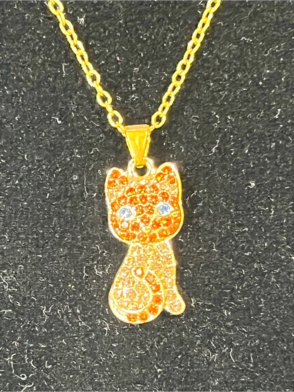 Gold-Tone Orange Crystal Cat Pendant Necklace - Unbranded